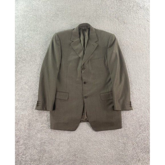 Vintage Canali Suit Jacket 42 R Taupe Wool Bidseye Luxury Premium Designer Italy